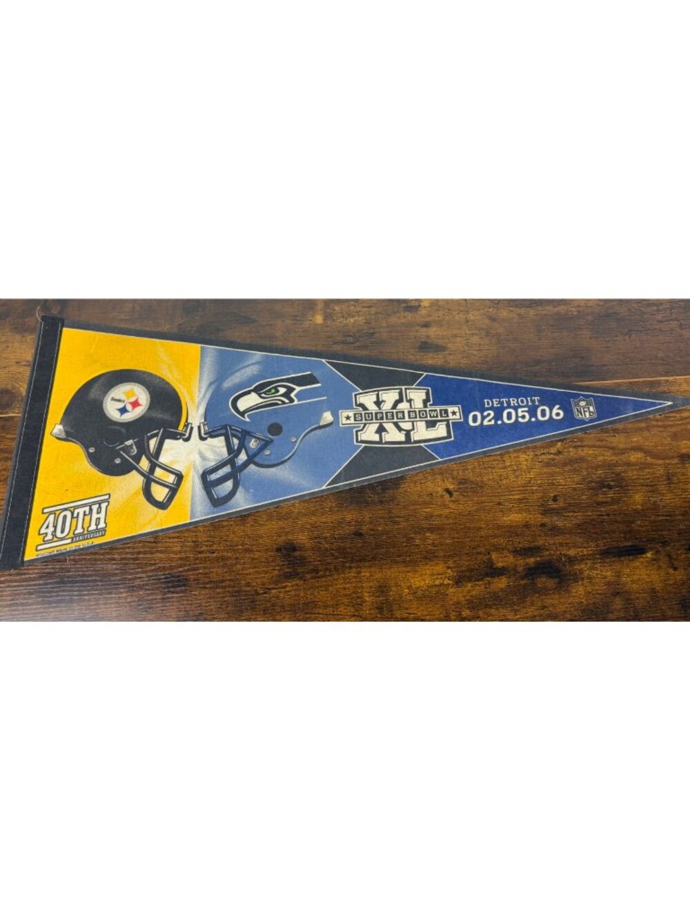 Super Bowl XL Steelers Vs Seahawks Felt Pennant Detroit 02.05.06 NFL 40th Annive